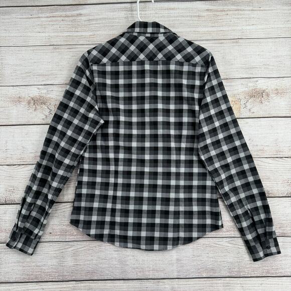 Helly Hansen Checkered Flannel Shirt Womens M Gray White Mammoth Embroidered - Picture 2 of 13